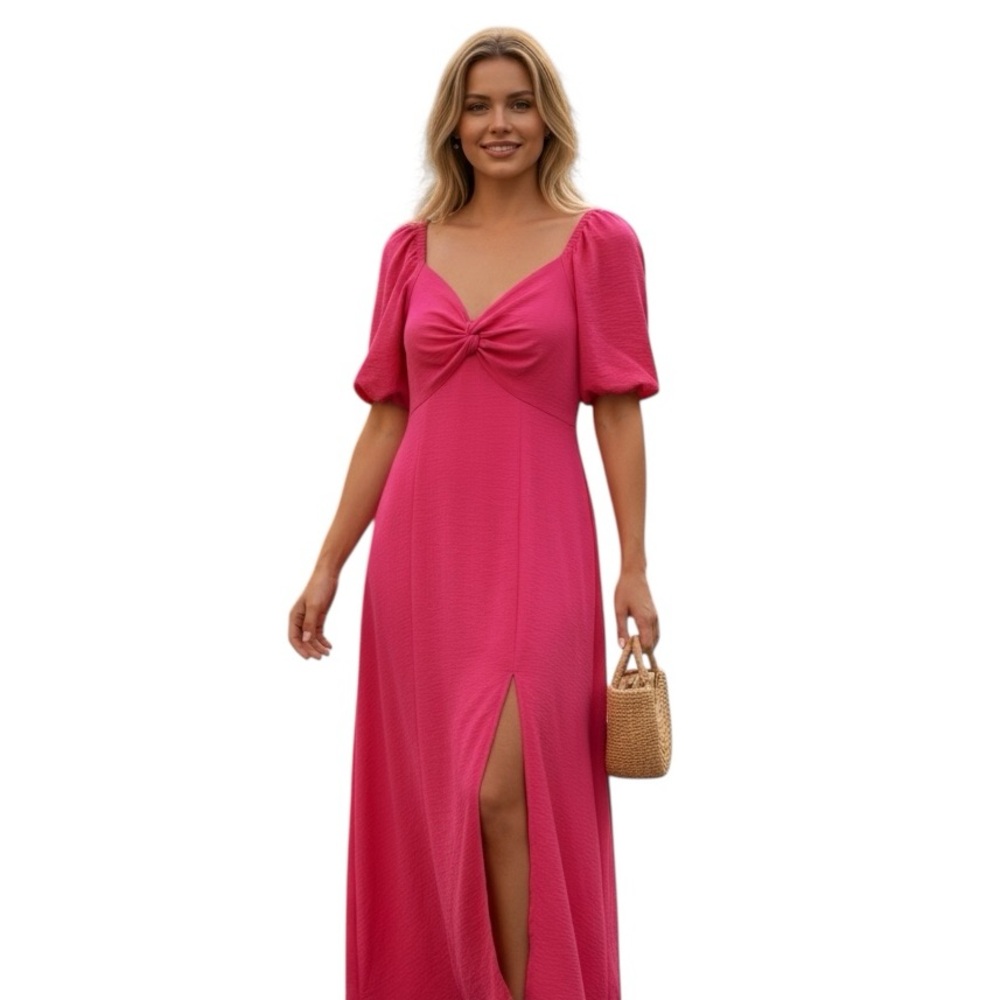 Bohme Pink Smocked Maxi Dress Feminine Puff Sleeve Cottage Romance Flowy Size S